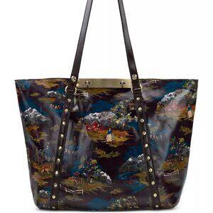 NWT $299 Patricia Nash Leather Benvenuto Tote Bag in Montana Prairie Skies Print